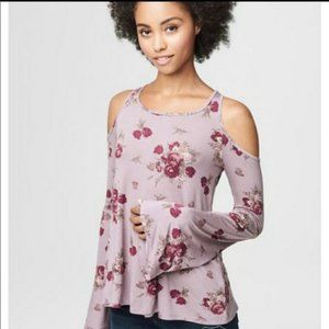 Floral Top w/ Cold Shoulder and Bell Sleeves